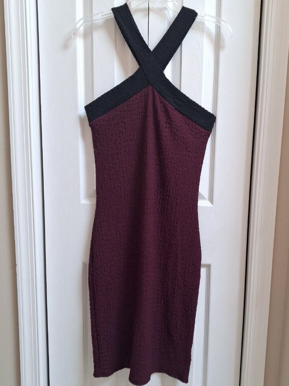 LOVEAPPELLA Burgundy Ella Fitted Criss Cross Halter Dress sz S